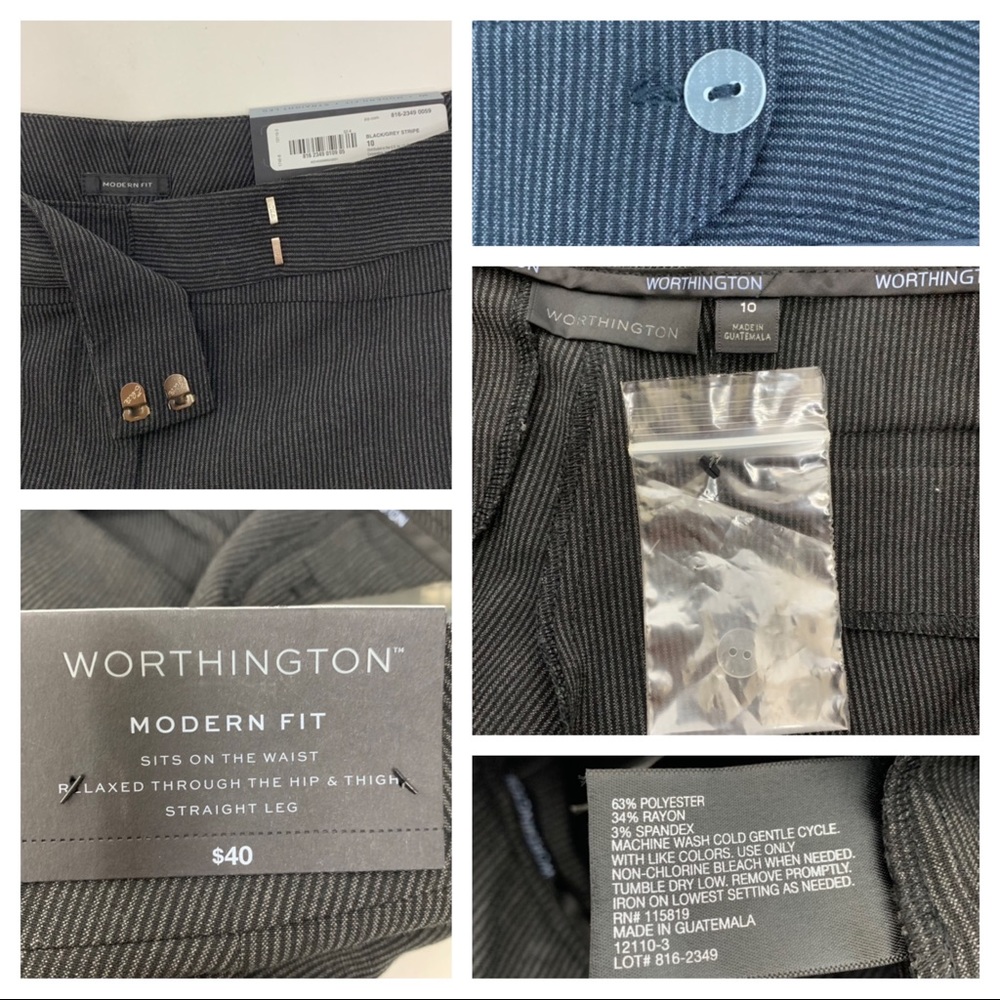 Worthington Modern Fit Pinstripe Charcoal Straight Leg Career Dress Pants Nwt 10 - Picture 11 of 16